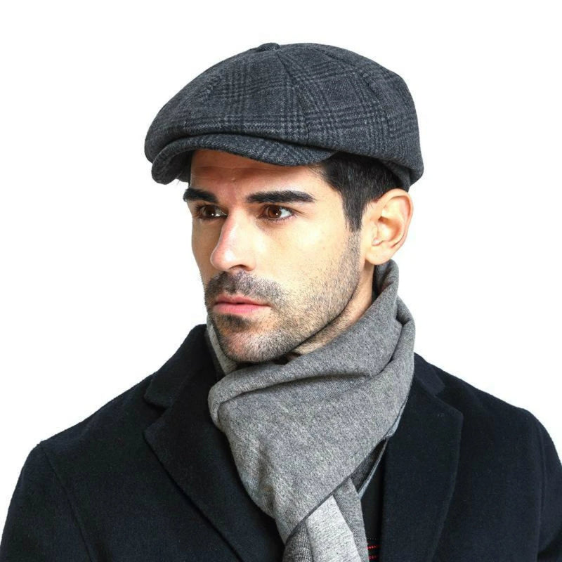 Boné de jornaleiro masculino arenque de lã BUTTERMERE, boné liso cinza Tweed, boina masculina vintage britânica, chapéus de lã outono e inverno