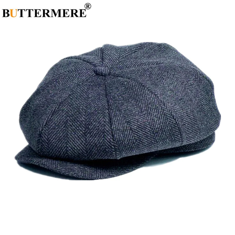 Boné de jornaleiro masculino arenque de lã BUTTERMERE, boné liso cinza Tweed, boina masculina vintage britânica, chapéus de lã outono e inverno