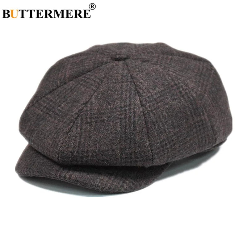 Boné de jornaleiro masculino arenque de lã BUTTERMERE, boné liso cinza Tweed, boina masculina vintage britânica, chapéus de lã outono e inverno