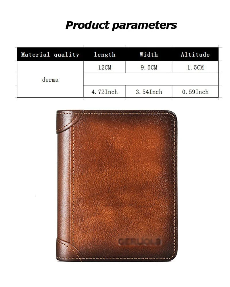 Couro genuíno Rfid Carteiras de Proteção para Homens Vintage Thin Short Multi Function ID Credit Card Holder Money Bag