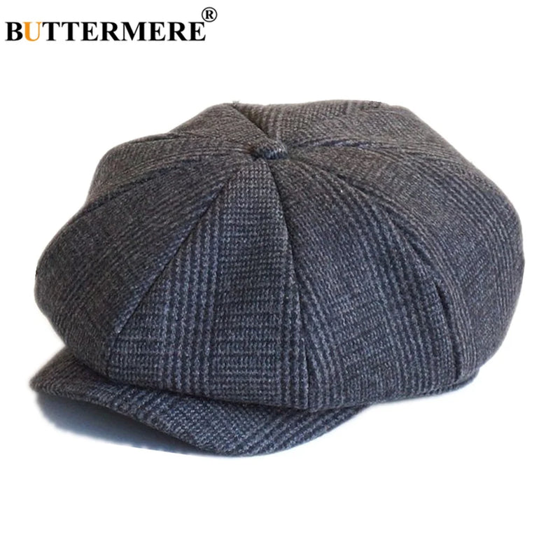 Boné de jornaleiro masculino arenque de lã BUTTERMERE, boné liso cinza Tweed, boina masculina vintage britânica, chapéus de lã outono e inverno