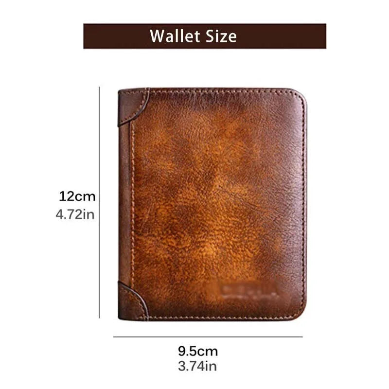 Couro genuíno Rfid Carteiras de Proteção para Homens Vintage Thin Short Multi Function ID Credit Card Holder Money Bag