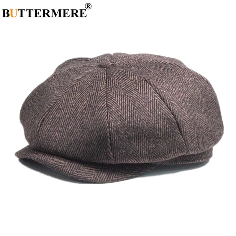 Boné de jornaleiro masculino arenque de lã BUTTERMERE, boné liso cinza Tweed, boina masculina vintage britânica, chapéus de lã outono e inverno